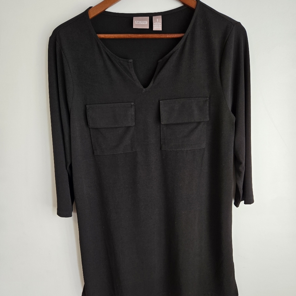 Chico's Chic Black 3/4 Sleeve Women's Size 1 Top